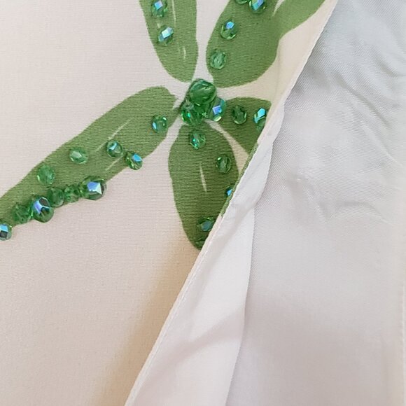 Finity Studio Cream Colored Silk Shell With Green Flowers/Beading - Picture 5 of 6